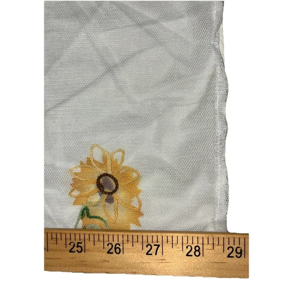 Window Curtain Small White Sunflower Embroidered Layered Floral 24x29